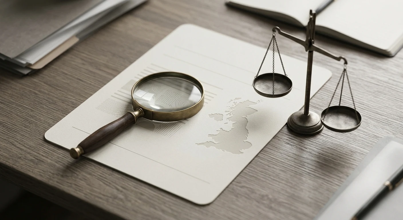 Editorial illustration representing UK gambling regulation and licence verification