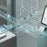 Editorial illustration of cryptocurrency payment rails connecting a wallet to an online casino cashier